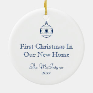 Simple Rustic House Blue New Address Housewarming Ceramic Tree Decoration