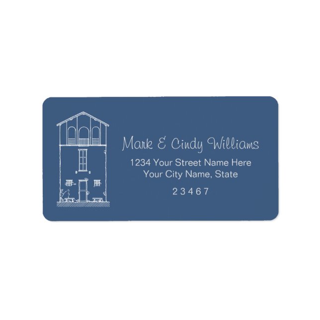 Simple Rustic House Blueprint Blue Return Address Label (Front)