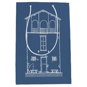 Simple Rustic House Modern Blueprint   Navy Blue Medium Gift Bag