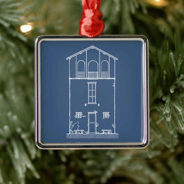 Simple Rustic House Modern Blueprint | Navy Blue Metal Tree Decoration (Tree)
