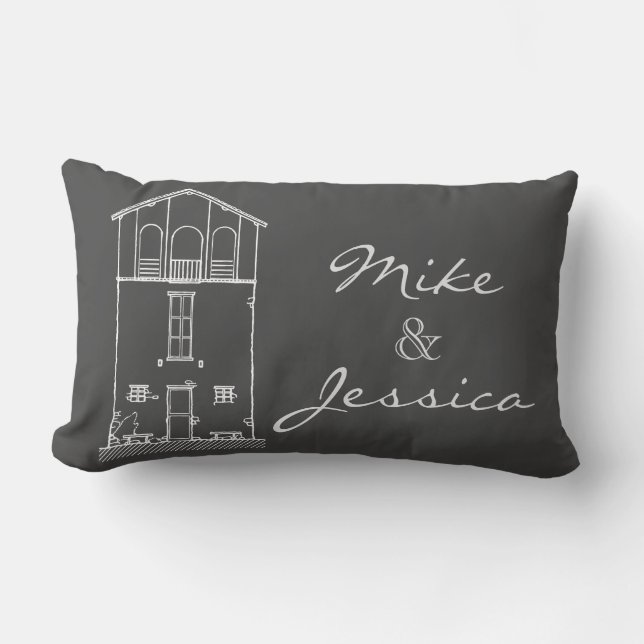 Simple Rustic House Modern Chalkboard Drawing Lumbar Cushion (Front)