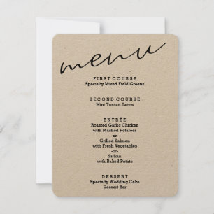 Simple Rustic Kraft Paper Menu Cards
