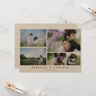 Simple Rustic Kraft Photo Collage Script Wedding Invitation