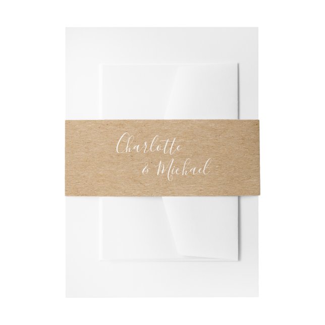 Simple Rustic Kraft Signature Script Invitation Belly Band (Front Example)