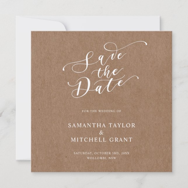 Simple Rustic Kraft SquareSave the Date Invitation (Front)