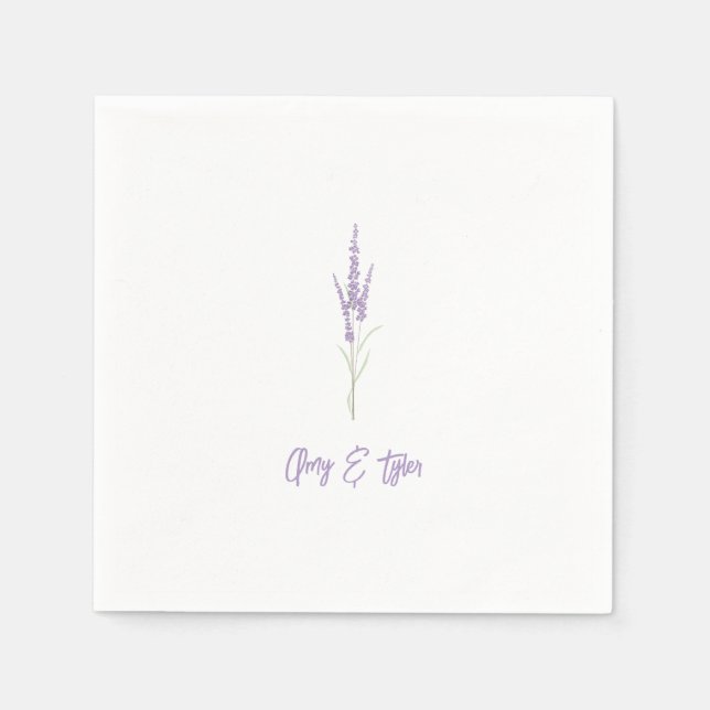 Simple Rustic Lavender Personalised Wedding Napkin (Front)