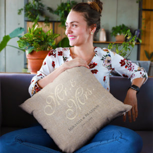 Simple Rustic Linen Cotton Fabric Country Wedding Cushion