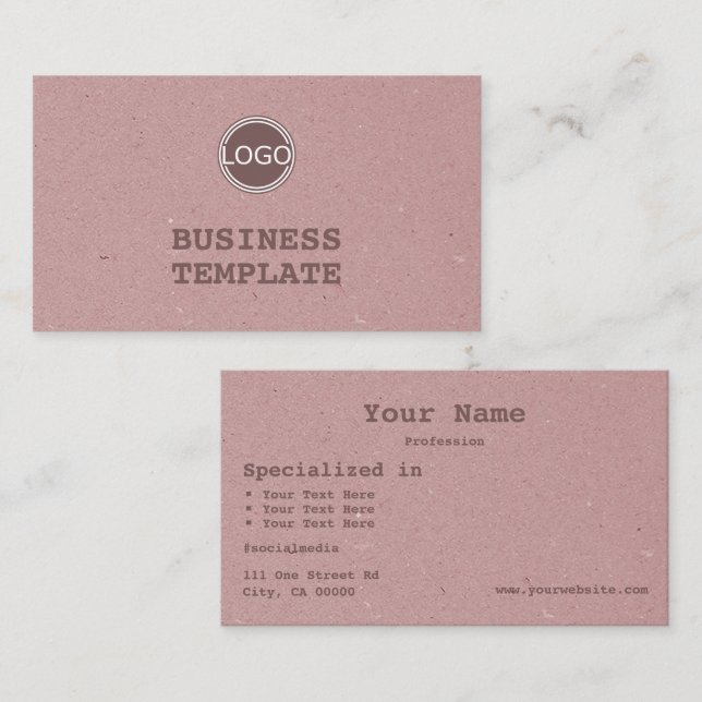 Simple Rustic Minimalist Kraft Paper with Logo Business Card (Front/Back)