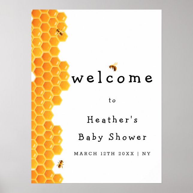 Simple Rustic Mummy to Bee Baby Shower Welcome  Poster (Front)