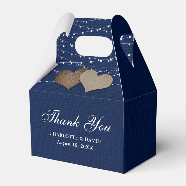 Simple Rustic Navy Blue Burlap Wedding Favour Box (Front Side)