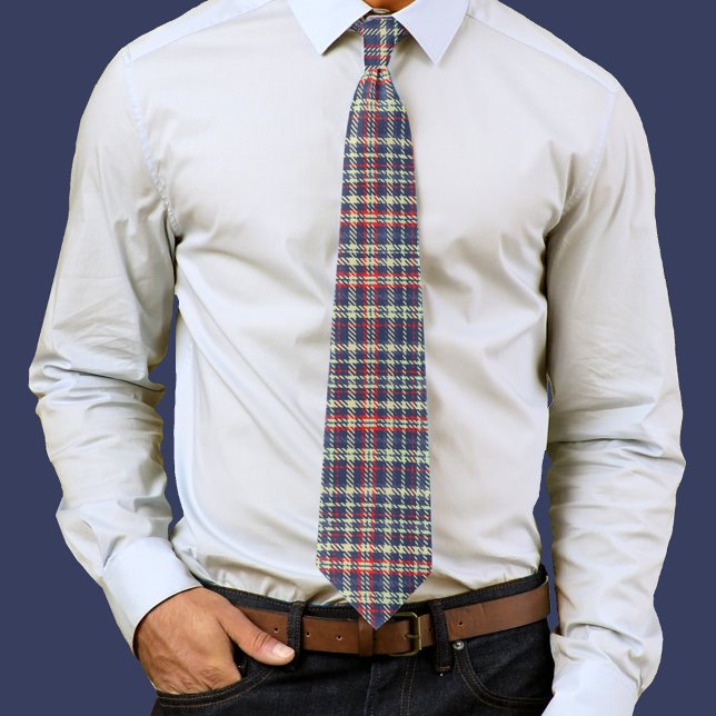 Simple Rustic Navy Blue Minimalist Cute Plaid Tie (Navy blue plaid neck tie. )