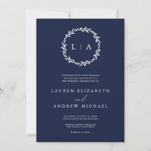 Simple Rustic Navy Blue Modern Wedding Invitation