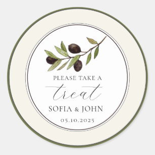 Simple Rustic Olive Branch Wedding Treat  Classic Round Sticker