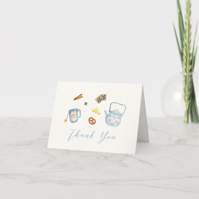 Simple Rustic Par-Tea Cookie Baby Shower Thank You Card (Front)