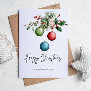 Simple Rustic Pine Botanical Flat Holiday Card