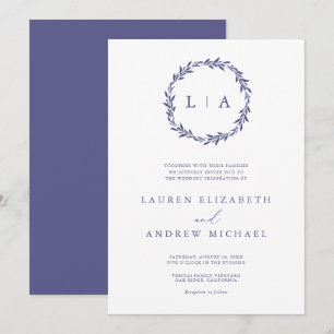 Simple Rustic Purple Modern Greenery Wedding Invitation