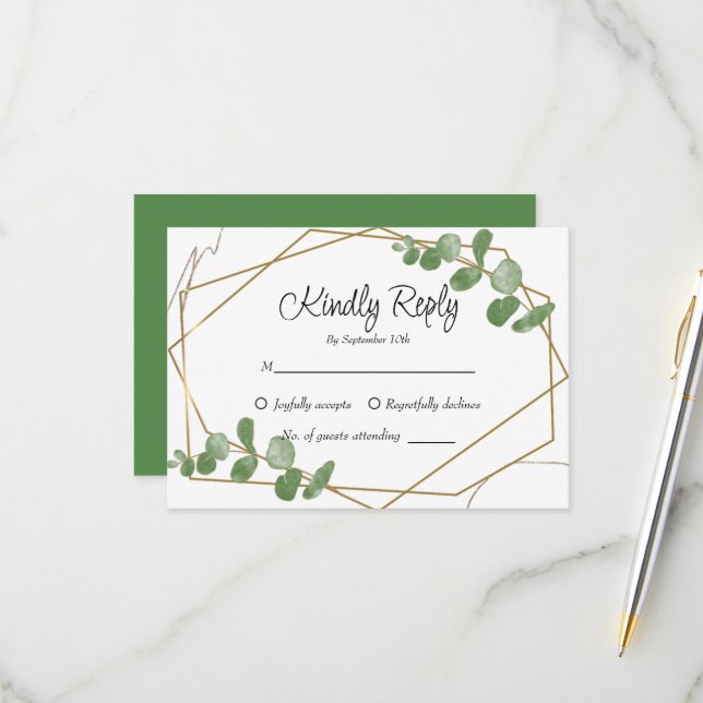 Simple Rustic Sage Green Eucalyptus Greenery  RSVP Card (Front/Back In Situ)