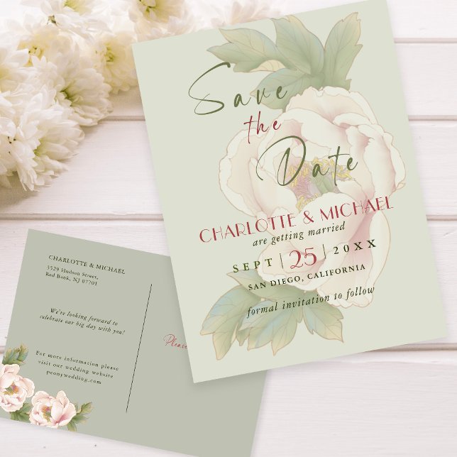 Simple Rustic Save the Date Blush Peony Wedding  P Postcard (Creator Uploaded)