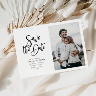 simple rustic script photo save the date card