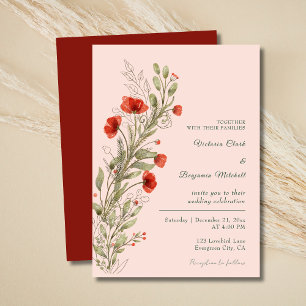 Simple Rustic Watercolor Floral Boho Fall Wedding Invitation