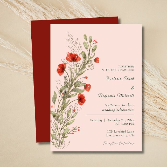 Simple Rustic Watercolor Floral Boho Fall Wedding Invitation (Simple Rustic Watercolor Floral Boho Fall Wedding Invitation )