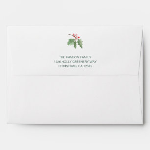 Simple Rustic Watercolor Holly Berries Christmas Envelope