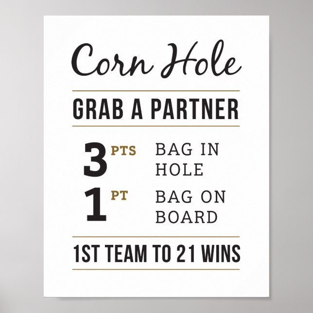 Simple Rustic Wedding Corn Hole Rules 8x10 Sign (Front)