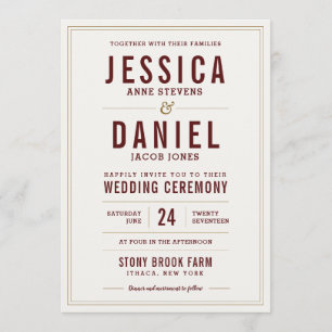 Simple Rustic Wedding Invitation Maroon Text