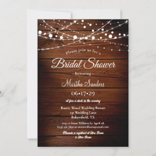 Simple Rustic Wood and String Lights Bridal Shower Invitation