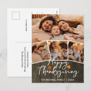 Simple Rustic Wood Fall thanksgiving Family photo Holiday Postcard