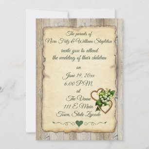 Simple Rustic Wood & Old Paper, Lily & Hearts Announcement