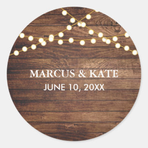 Simple Rustic Wood Vintage Wedding Classic Round Sticker