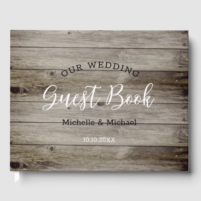 Simple Rustic Wood Vintage Wedding Guest Book (Front)