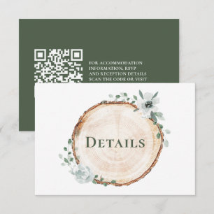 Simple Rustic Wood Wedding Details QR code website Enclosure Card