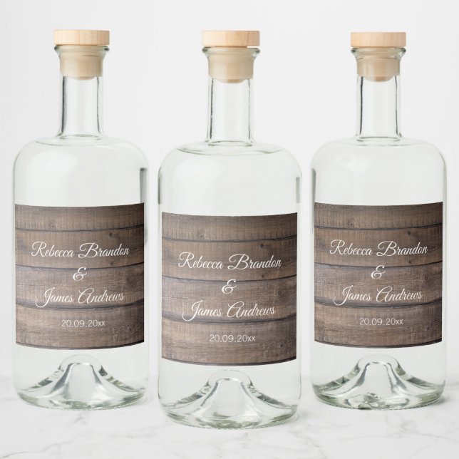Simple Rustic Wood Wedding Engagement Party Liquor Bottle Label (Bottles)