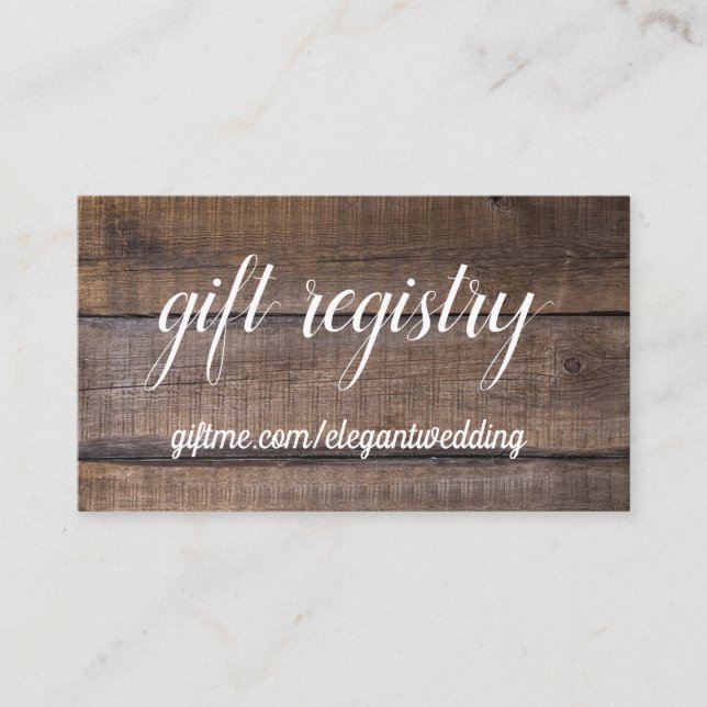 Simple Rustic Wood Wedding Gift Registry Card (Front)