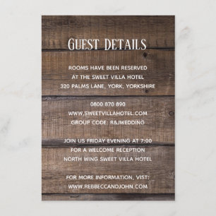 Simple Rustic Wood Wedding Guest Details Card