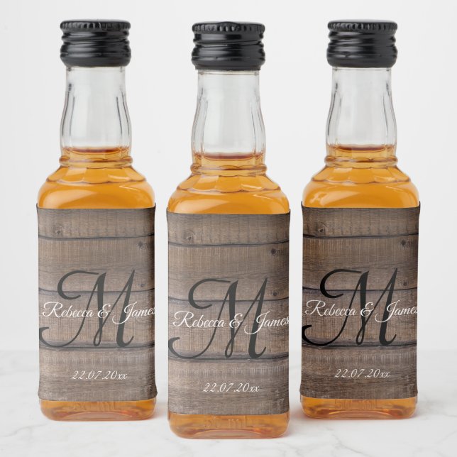 Simple Rustic Wood Wedding Personalised Liquor Bottle Label (Bottles)