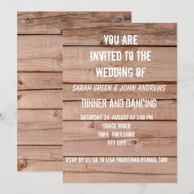 Simple Rustic Wooden Oak Wedding Invitation (Front/Back)