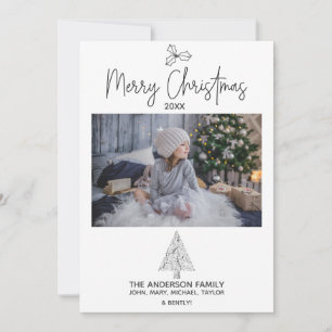 Simple Rustic Woodland Tree Photo Merry Christmas Holiday Card