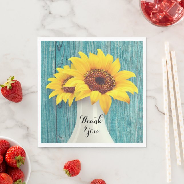 Simple Rustic Yellow Sunflower Thank You Napkin (Insitu)