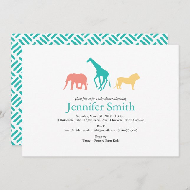 Simple Safari Animal Silhouette Boy Baby Shower Invitation (Front/Back)