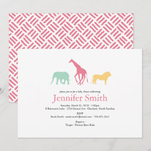 Simple Safari Animal Silhouette Girl Baby Shower Invitation