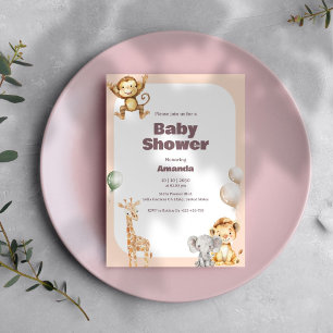 Simple Safari Animals Baby Shower Invitation