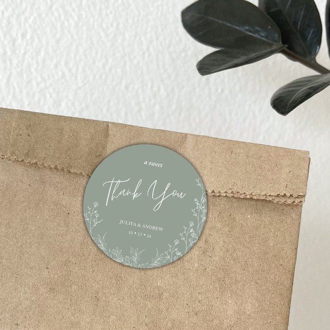 Simple saga green wedding  classic round sticker (Creator Uploaded)