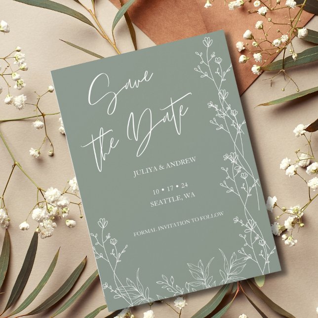 Simple saga green wedding Save the date card (Creator Uploaded)