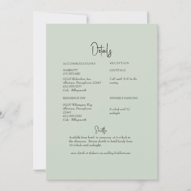 Simple Sage Digital Option Wedding Detail Invitation (Front)