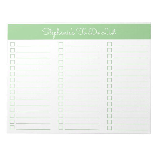 Simple Sage Green 8.5x11 Three Column Checklist Notepad (Front)