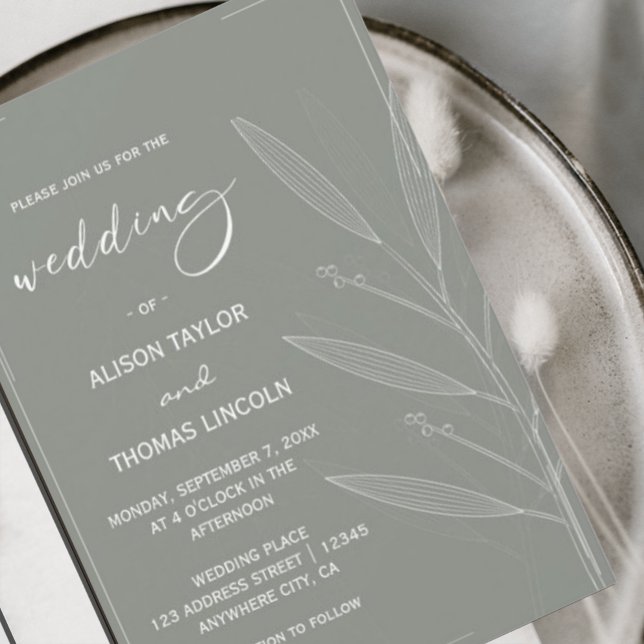 Simple Sage Green and White Floral Invitation (#greenerywedding#springsummerbotanical #agegreen #mintgreen #modernwedding#wildflower )