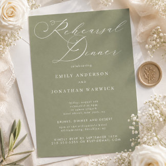 Simple Sage Green and White Modern Calligraphy Invitation